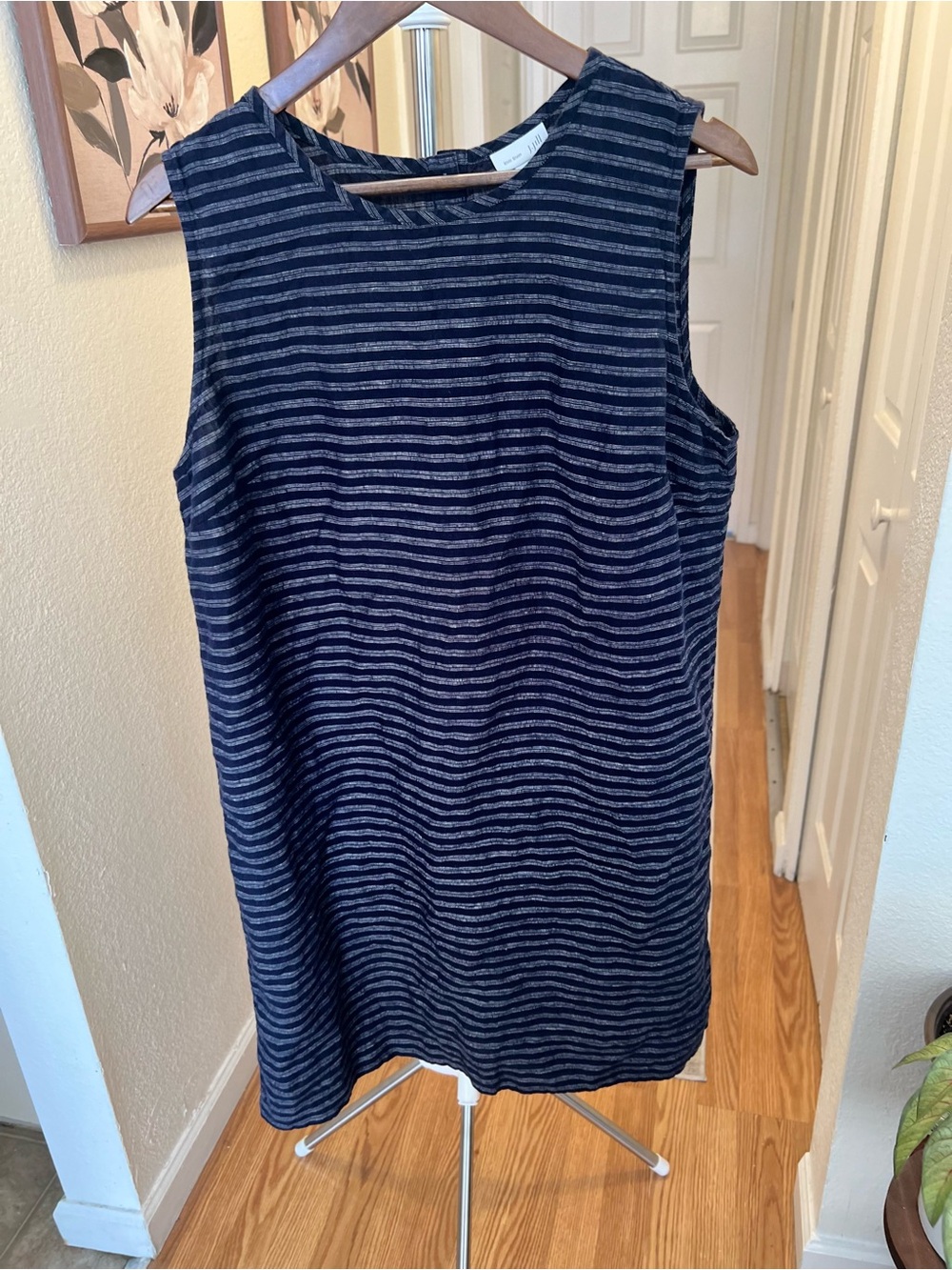 J. Jill Navy and Heathered Gray Striped Linen Top